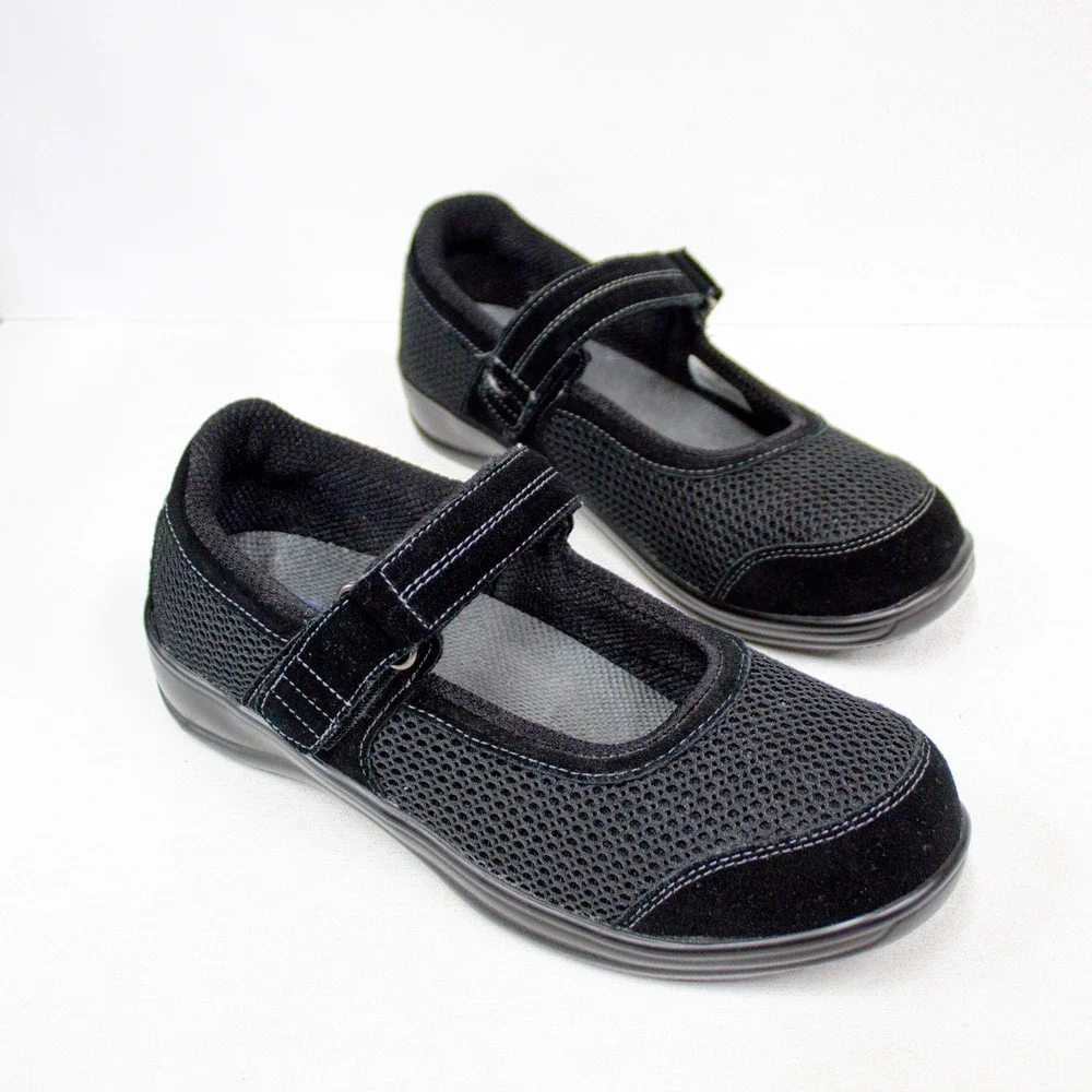OrthoFeet Shoes | OrthoFeet Chattanooga Mary Jane Black Mesh Suede Comfort Shoes